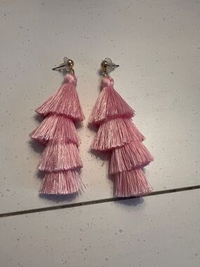 Pink Tiered Tassel Drop Earrings
